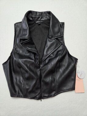 Blashe Los Angeles Women's Black Faux Leather Moto Vest Size Small NWT